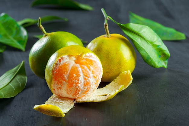 Mandarins on a black background