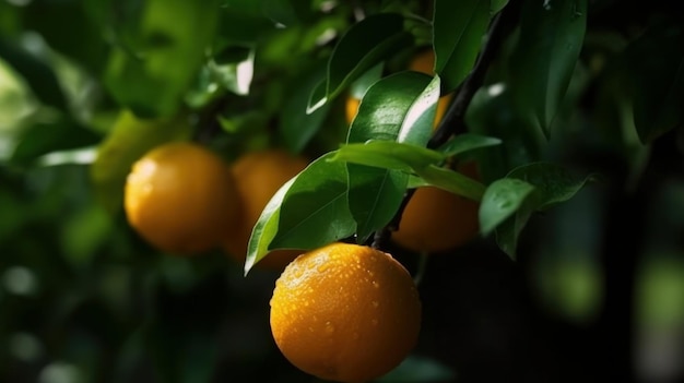 Mandarins ripened on the green tree branch in orchard Ai generative