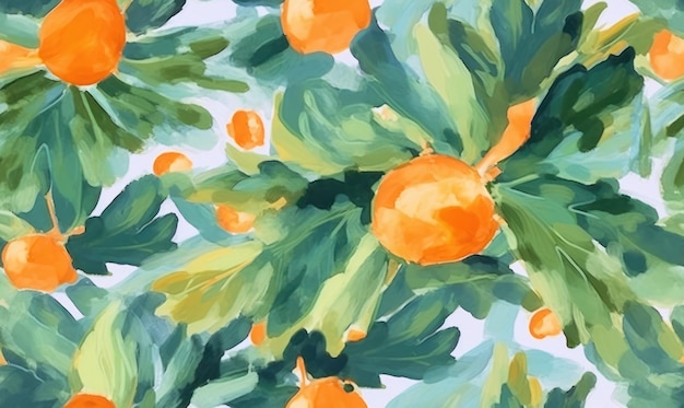 Mandarins seamless pattern Citrus fruits wallpaper For fabric design card Created with generative AI tools