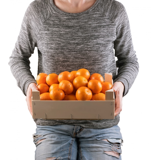 Mandarins in wooden box