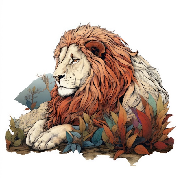 Photo mane majestic contour resting lion mane majestic lion resting contour