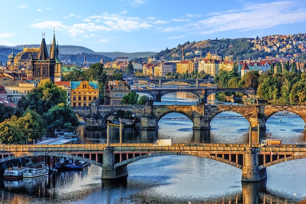 Manes Bridge Charles Bridge and Legion Bridge view in Prague C