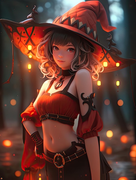 Manga anime beauty hot witch wear bikini in forrest