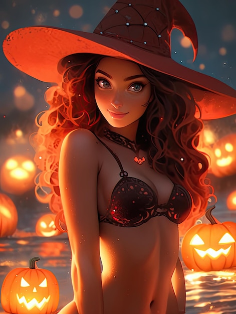 Manga anime beauty hot witch wear bikini i in pool