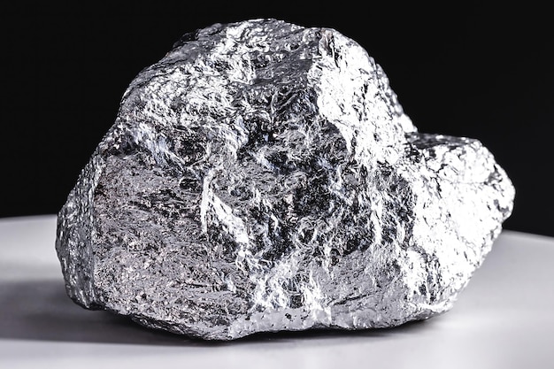 Mangaanstenen op elektronische schaal Metaal gebruikt in de industrie Concept van de winning van mineralen