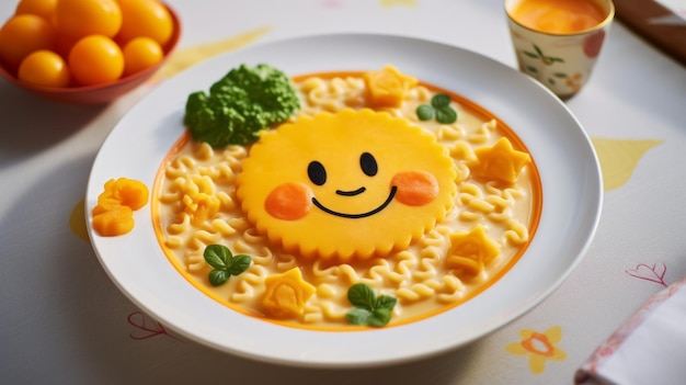 Photo mangainspired omelets and noodles on a dreamy children39s plate