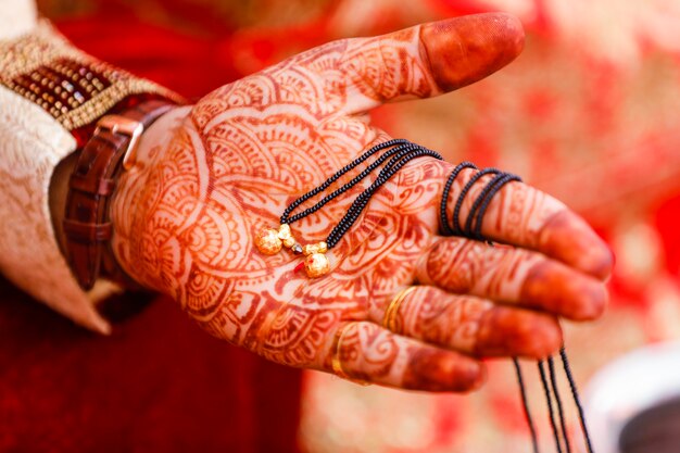 Mangasutra  holding in groom hand