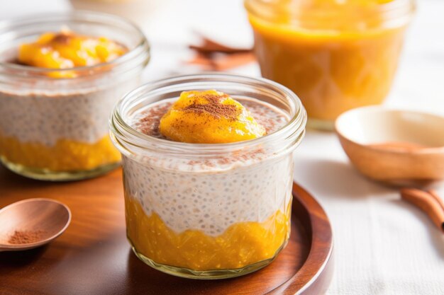 Mango chia seed pudding with a splash of agave syrup