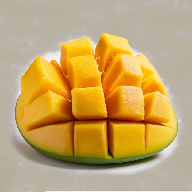 Photo mango cubes and slices isolated on white background generative ai