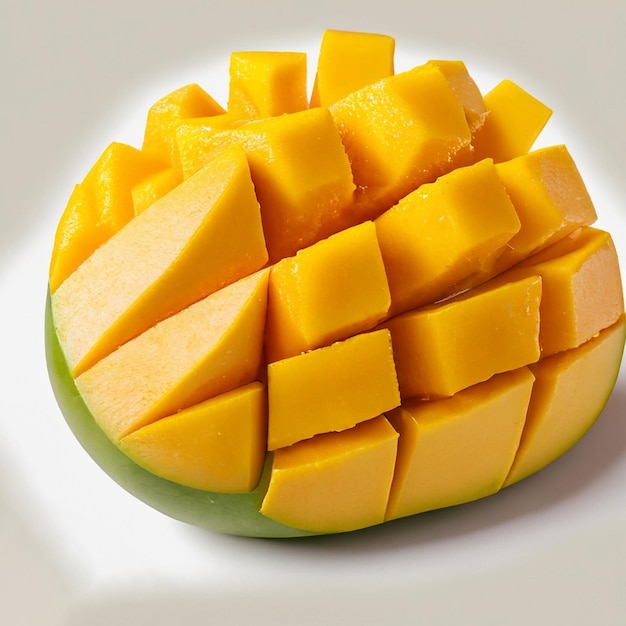Mango cubes and slices isolated On White Background generative ai