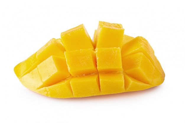 Mango cubes and slices Isolated