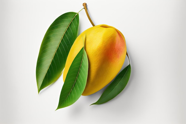 Mango fruit on white with a leaf