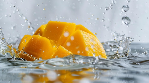 Mango fruit with water splash and bubbles on a white background