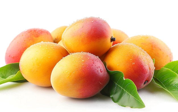 Mango fruits with leaves isolated on white background