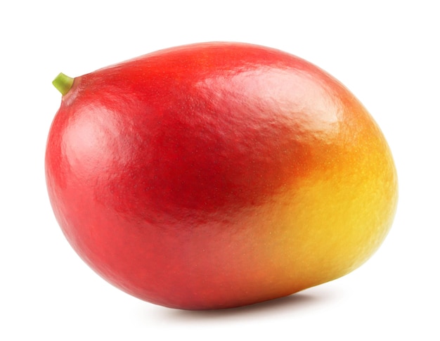 Mango geïsoleerd. Rijpe zoete rode mango op een witte achtergrond.