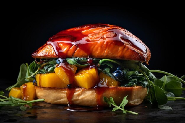 Mango Habanero Glazed Salmon Burger