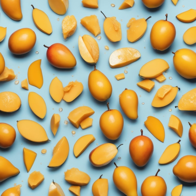 Photo mango halves being splashed with water