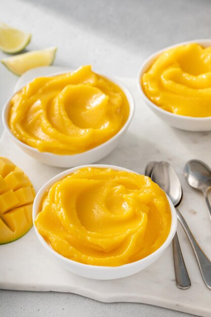 Mango ice cream or nice cream blended frozen mango dessert