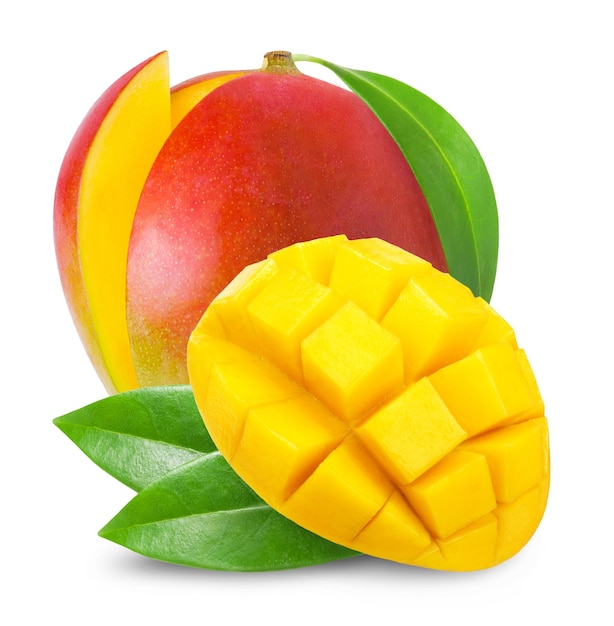 Premium Photo | Mango isolated. ripe red mango and mango slice.