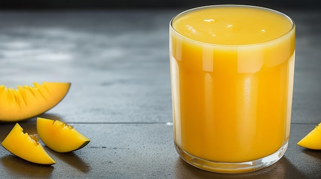 Mango juice in the glass on dark surface