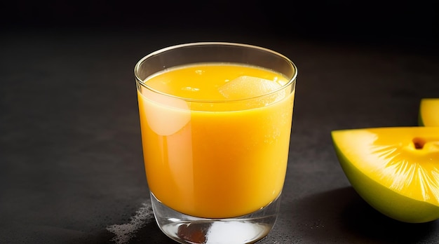 Mango juice in the glass on dark surface