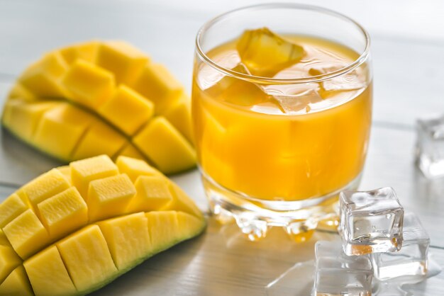 Mango juice on the wooden table