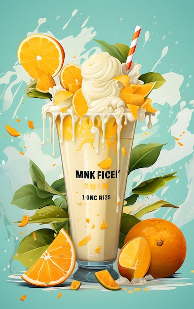 Mango Lassi Drink Poster With Mango Slices and Yogurt Tropic Indian Celebrations Lifestyle Cuisine