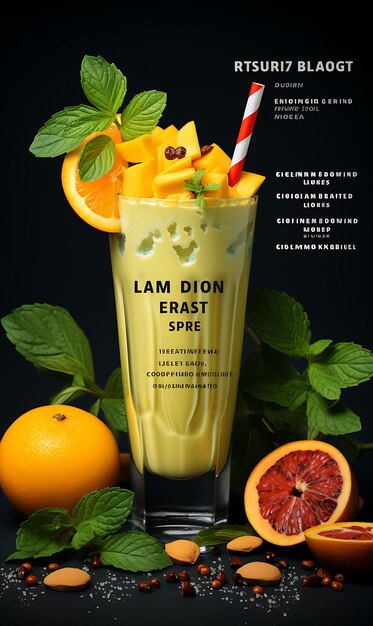 Фото mango lassi drink with fresh mango and mint leaves bright an india culinary culture layout веб-сайт кулинарной культуры индии