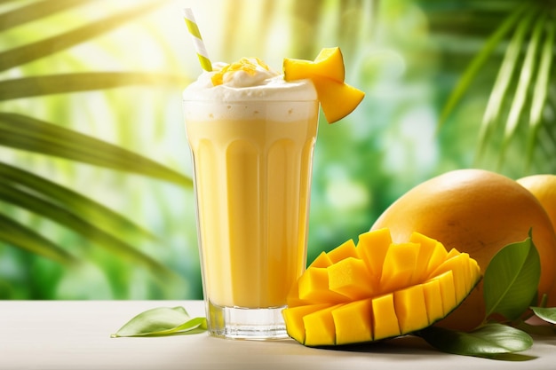 mango milkshake on summer background