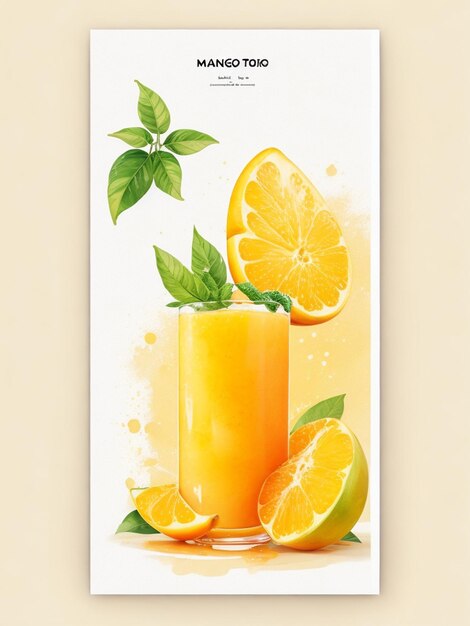 Mango and orange drink poster drawing white background