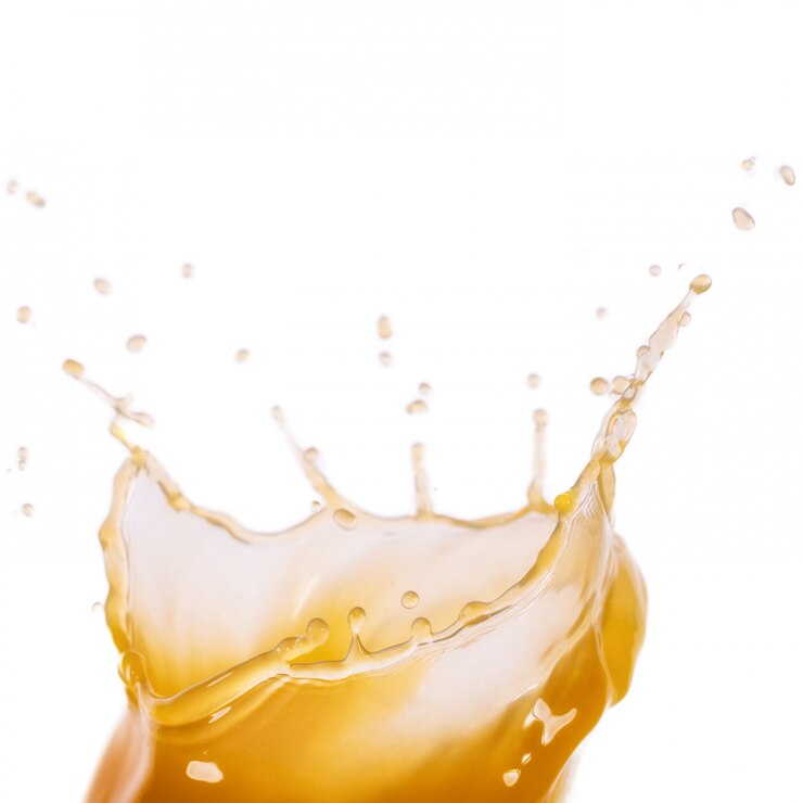 Photo mango, orange or liquid splashing isolated on white