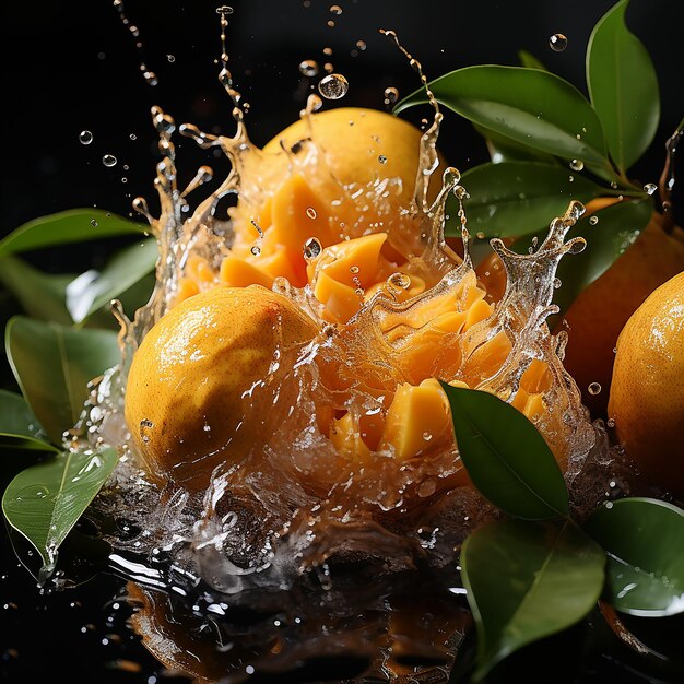 Mango photo with water splash
