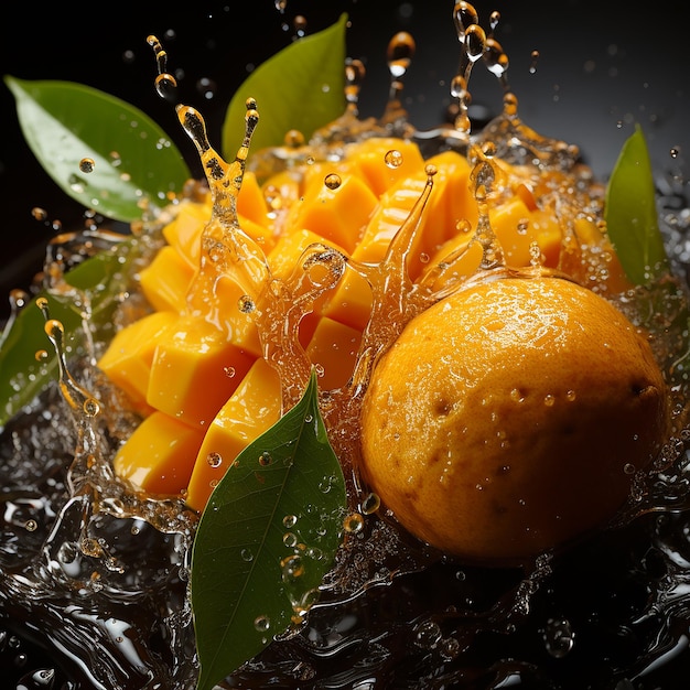 Mango photo with water splash