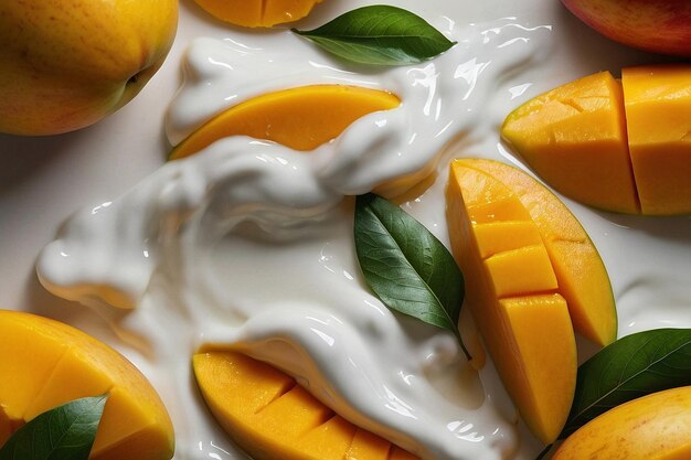 Photo mango slices with yogurt