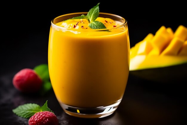 Mango smoothie dark background