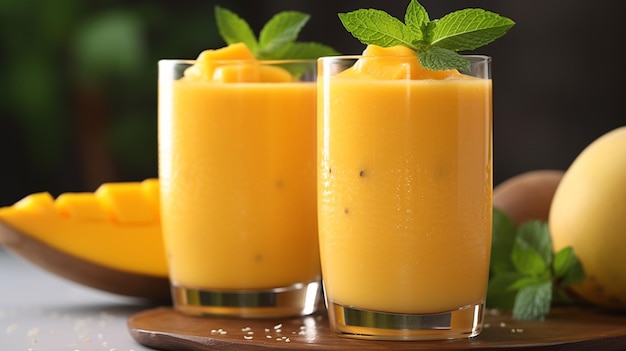 Mango smoothie in a glass Refreshing mango cocktailGenerative AI