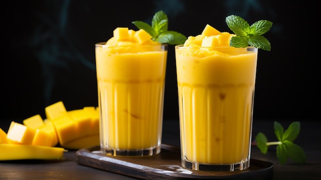 Mango smoothie in a glass Refreshing mango cocktailGenerative AI