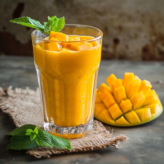 Mango Smoothie on Rustic Background