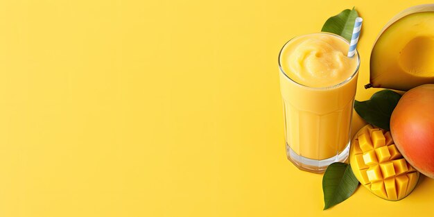 Photo mango smoothie with yellow background