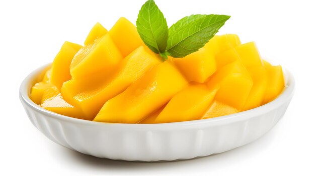 Foto mango-snijden van compote-vruchten geïsoleerd op witte achtergrond