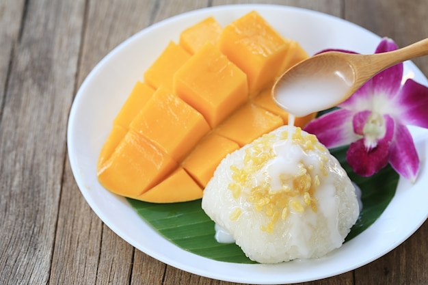 Mango and sticky rice is popular traditional dessert.