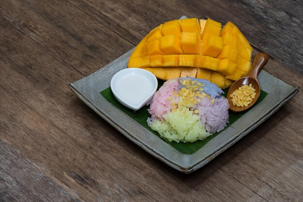 Mango sticky rice on nature background