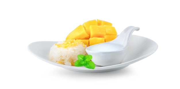 Mango Sticky Rice op plaat keramische achtergrond