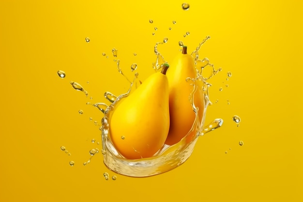 Mango in the water splash isolated background