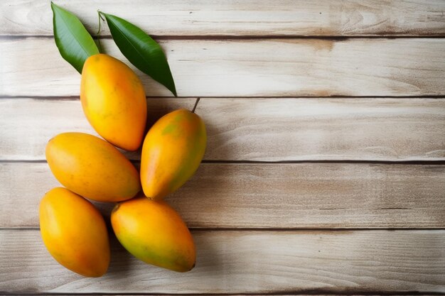 Mango on white wooden background copyspace ai generative