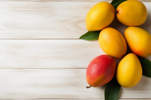 Mango on white wooden background copyspace AI generative