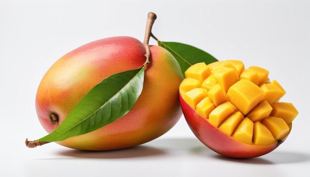 a mango with a green leaf that says quot peach quot on it