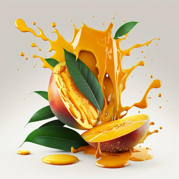 A mango with splash on white background