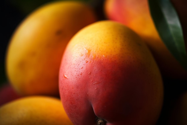 Photo mango with water drops close up