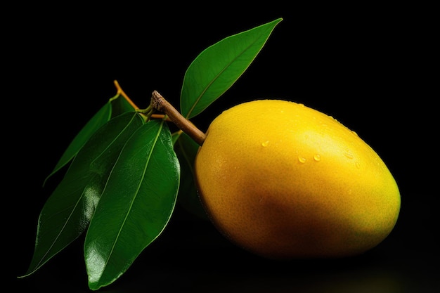 Mango with water drops and leaves